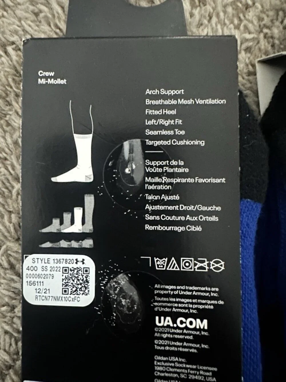 2 Pack Under Armour UA Team Cushioned Crew Socks Mens 7-8.5 Unisex Blue